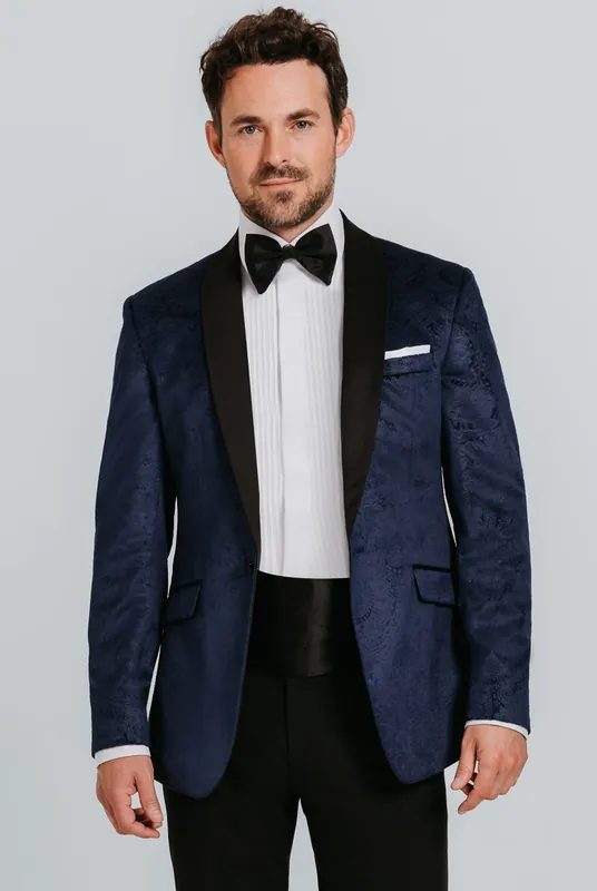 Navy Paisley Velvet 2 Piece Tuxedo - Dobell