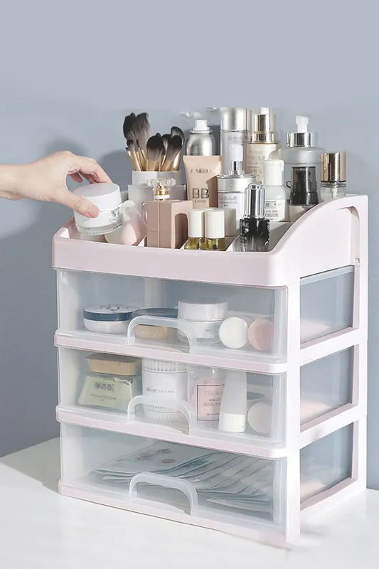 Large Capacity Cosmetic Organizer with 3 Drawers for Dressing Table - Living and Home