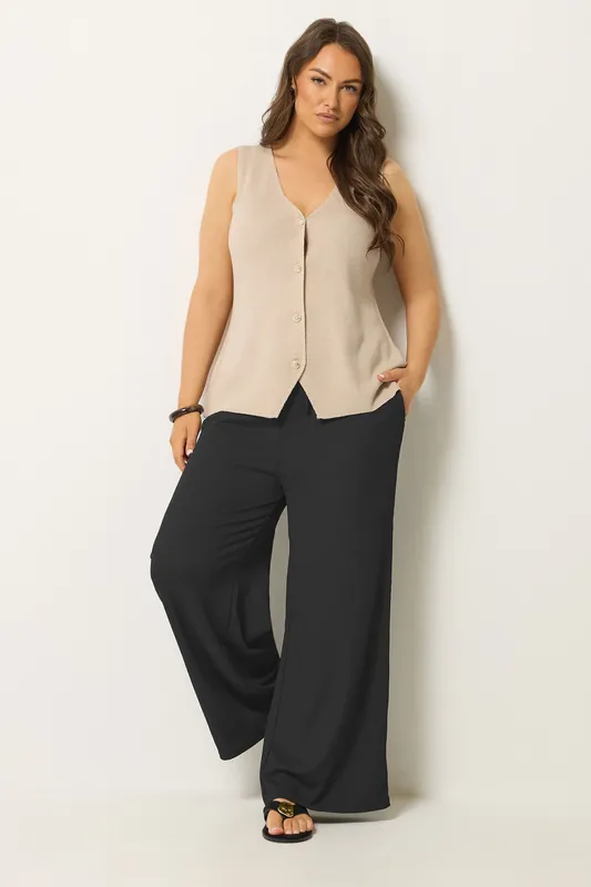 Textured Wide Leg Trousers - Yours