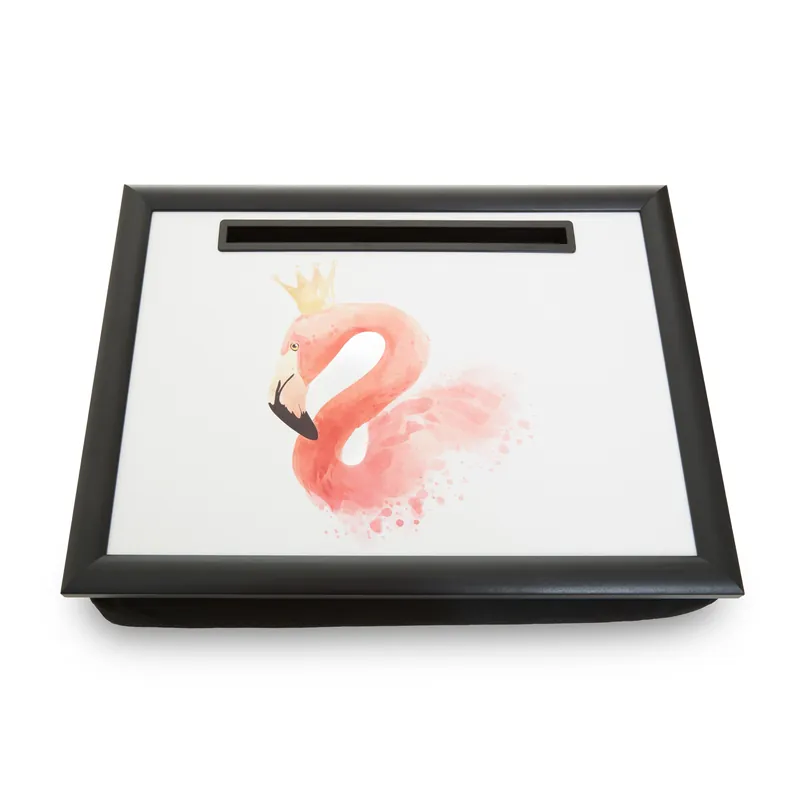 Cushioned Base Queen Flamingo Lap Tray with Ipad Holder, Stylish Tray For Bedroom, Raised Rim Kitchen Tray - Orsina