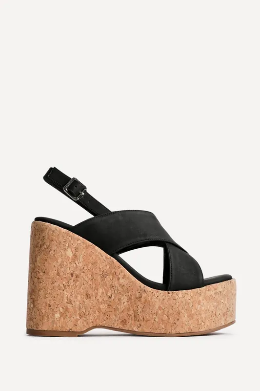 Santana Black Cork Wedges - Linzi