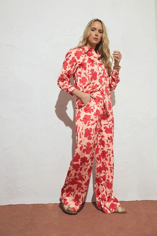 Tall Floral Satin Wide Leg Trousers - Long Tall Sally