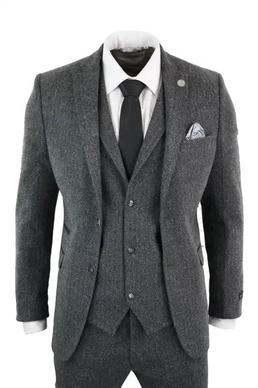 stz11 3 Piece Tweed Suit Herringbone - TruClothing