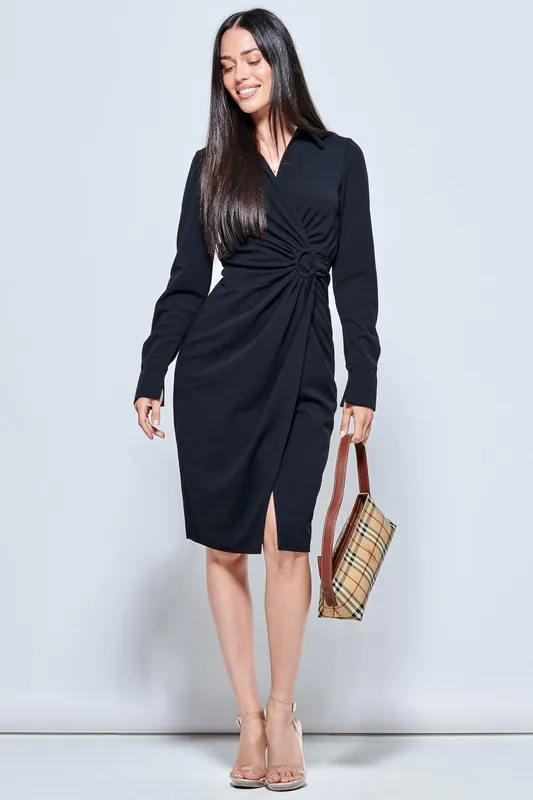 Plain Wrap Front Buckle Shirt Dress - Jolie Moi