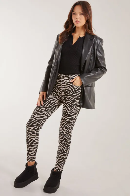 Zebra Print Straight Jeans - Pink Vanilla