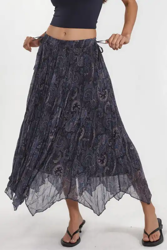 High Waist Paisley Midi Skirt - Hiccup