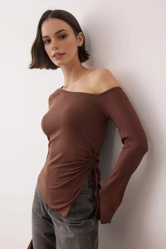 Off-Shoulder Ruched Side Tie Top