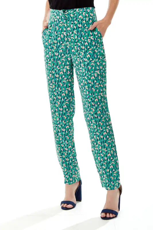 Stroke Print Trousers in Green - Liquorish