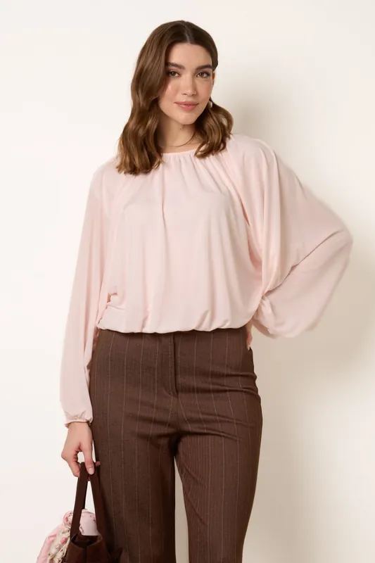 Pink Batwing Puffball Blouse - Blue Vanilla