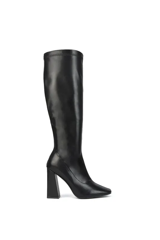 Gia' Square Toe Block High Heel Knee High Boots - XY London