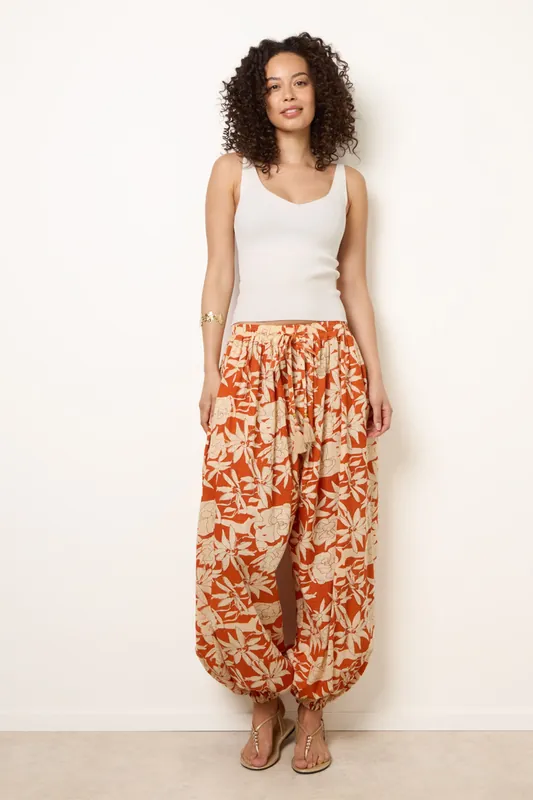 Orange Floral Balloon Pants - Blue Vanilla