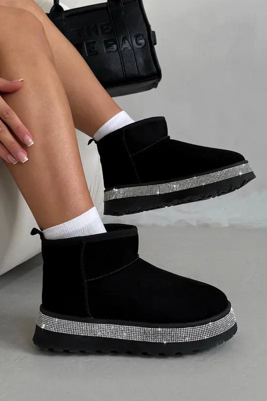 Crystal Diamond Edge Cosy Snug Mini Boots - Love Lemonade