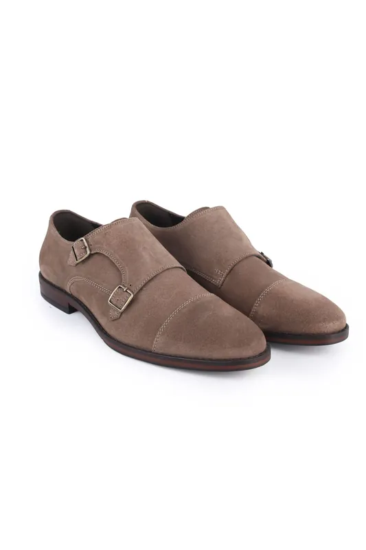 Aubry Suede Leather Double Monk Strap Shoes - Thomas Crick