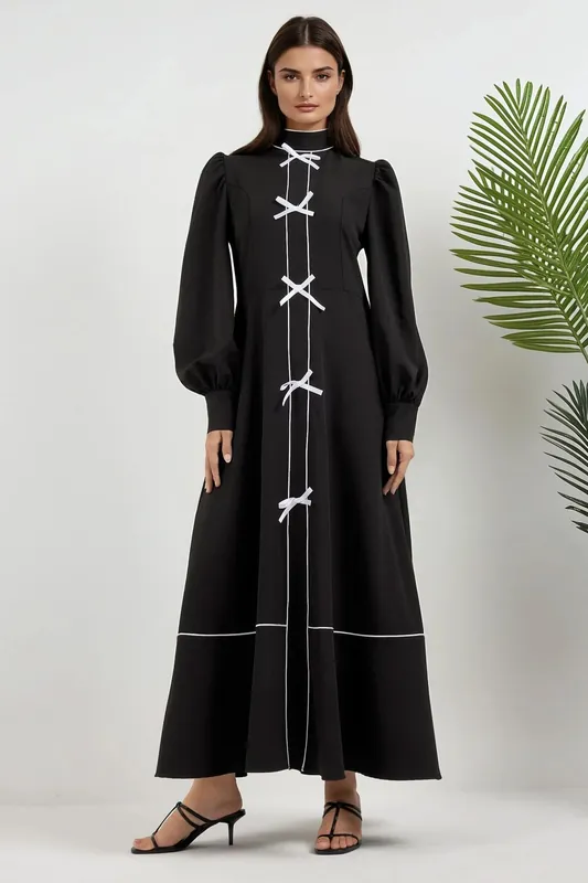 Color Blocked Maxi Dress with Half Turtleneck - Hiccup