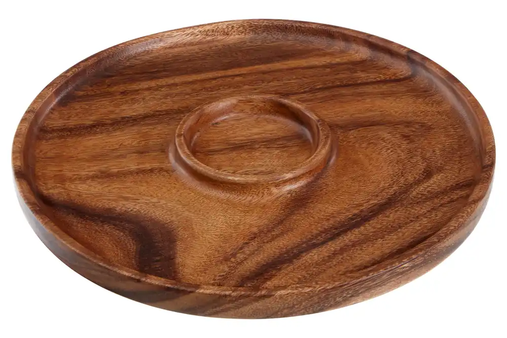 Acacia Chip & Dip Dish, Snack Platter With Dip Bowl, Chip & Dip Tray For Appetisers, Rustic Chip N Dip Plate - Orsina