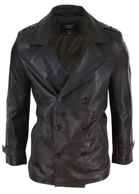 Leather 3/4 Double Breasted Coat - TruClothing