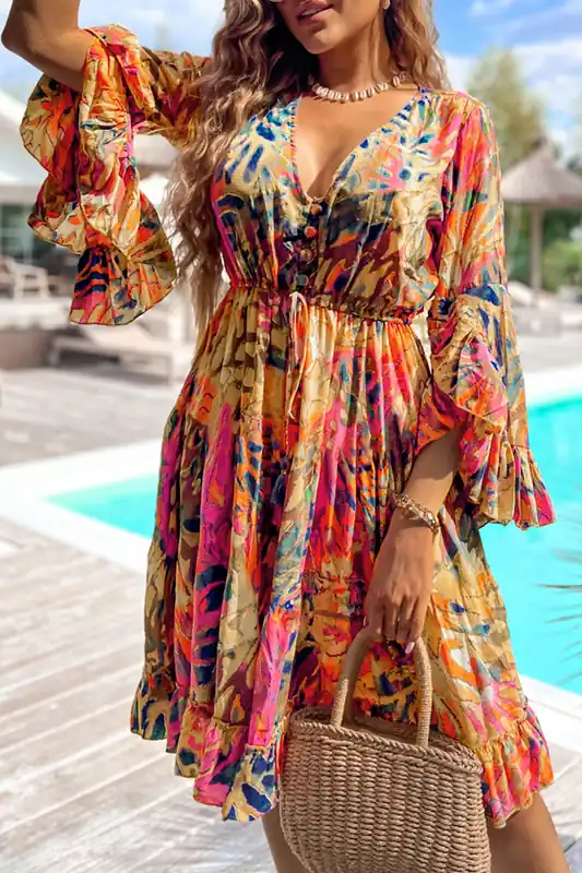 Abstract Print Short Sleeve Dress - Everyday The Label