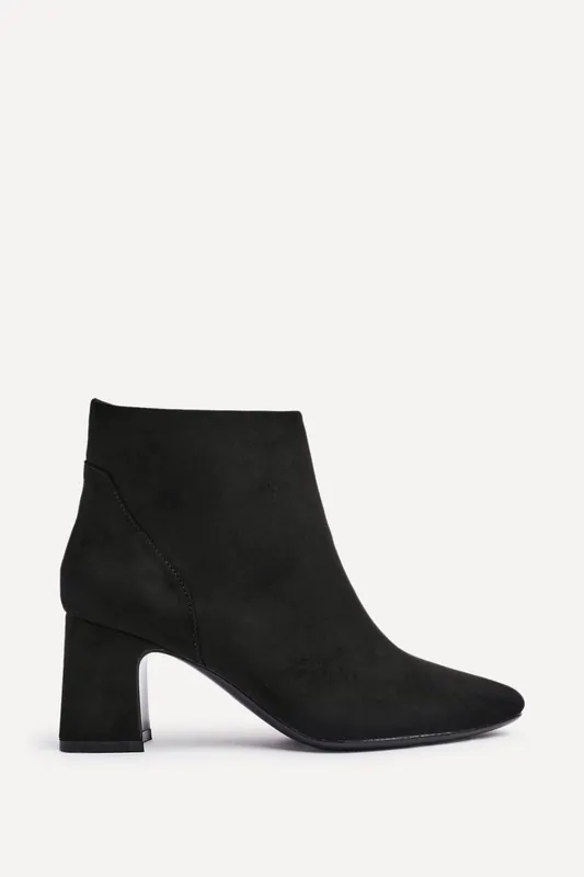 Cove Black Faux Suede Soft Square Toe Block Heel Ankle Boot - Linzi