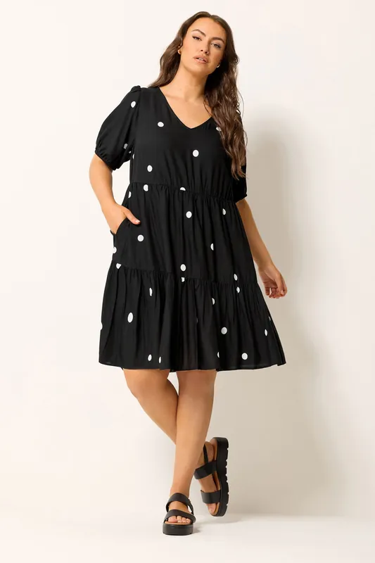 Polka Dot Tiered Smock Dress - Yours
