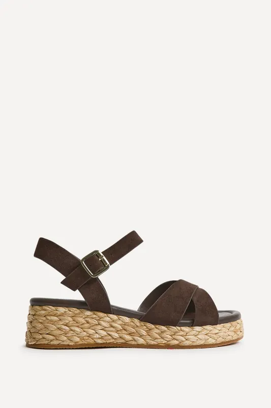 Spritz Wide Fit Brown Flatform Sandals - Linzi