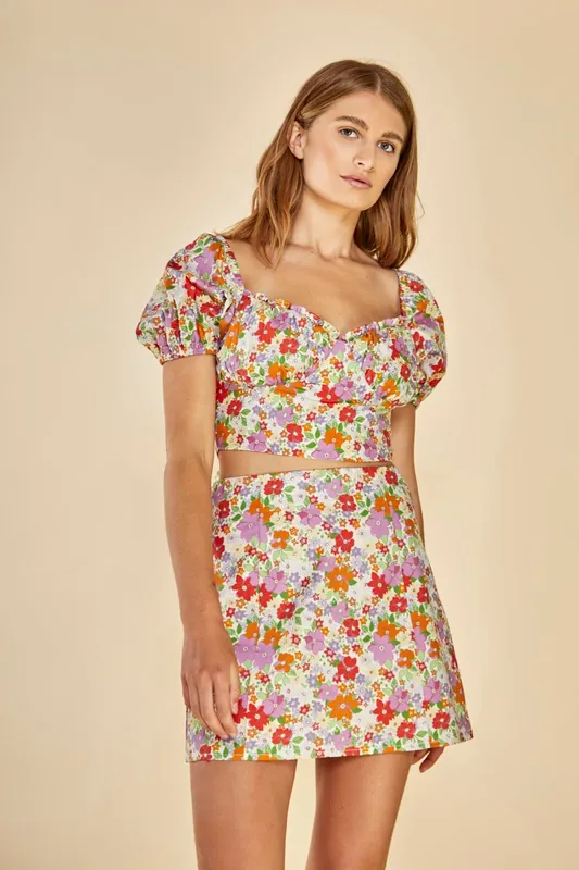 Tie Back Crop Top with Puff Sleeves - Shnoo