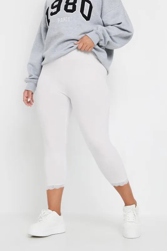 Lace Trim Stretch Crop Leggings - Yours