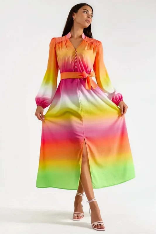 Ombre Maxi Dress with Belt - MSN Collection