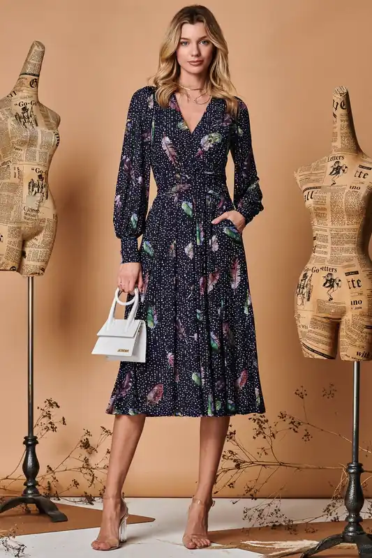 Wrap Front Long Sleeve Mesh Dress - Jolie Moi