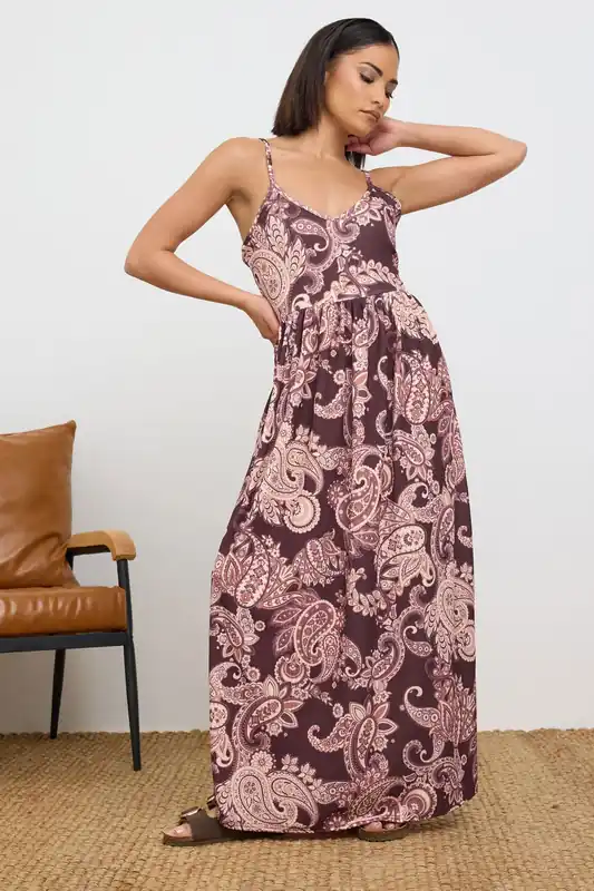 Petite Paisley Ribbed Maxi Dress - PixieGirl