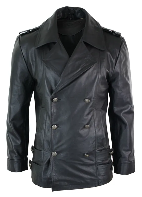 German Sailors Double Breasted Leather Coat - TruClothing