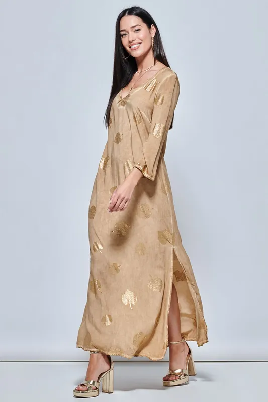 3/4 Sleeve Loose Fit Holiday Tunic Maxi Dress - Jolie Moi