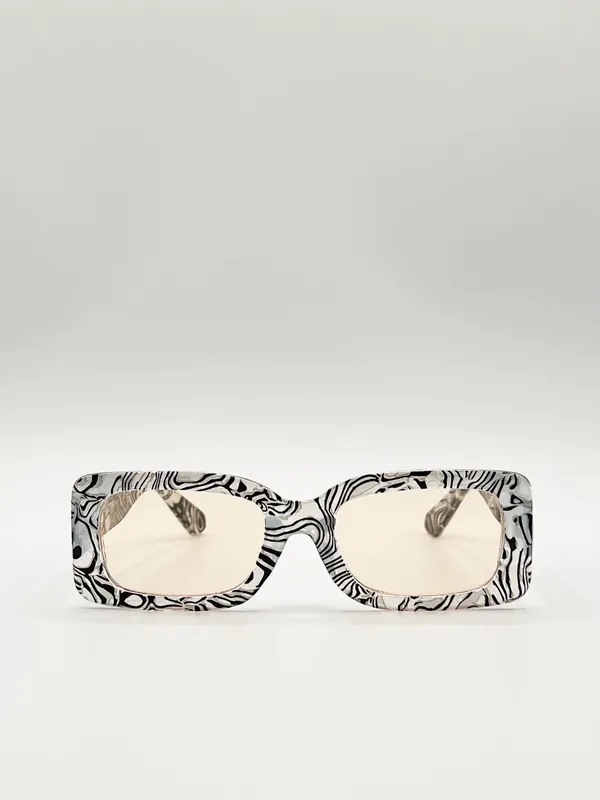 Zebra Print Square Frame Sunglasses - SVNX