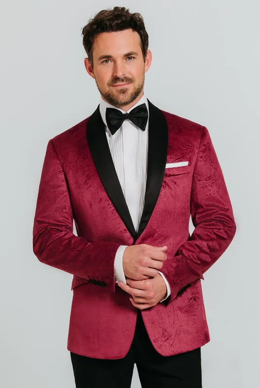 Burgundy Paisley Velvet 2 Piece Tuxedo - Dobell
