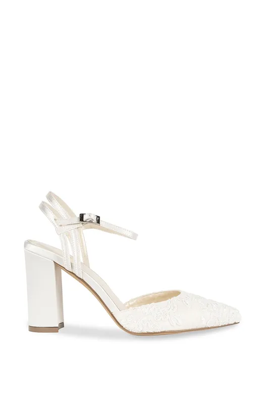 Satin and Lace 'Fauna' High Block Heel Court Shoes - Paradox London