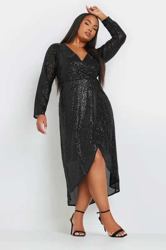 Sequin Embellished Wrap Dress - Yours