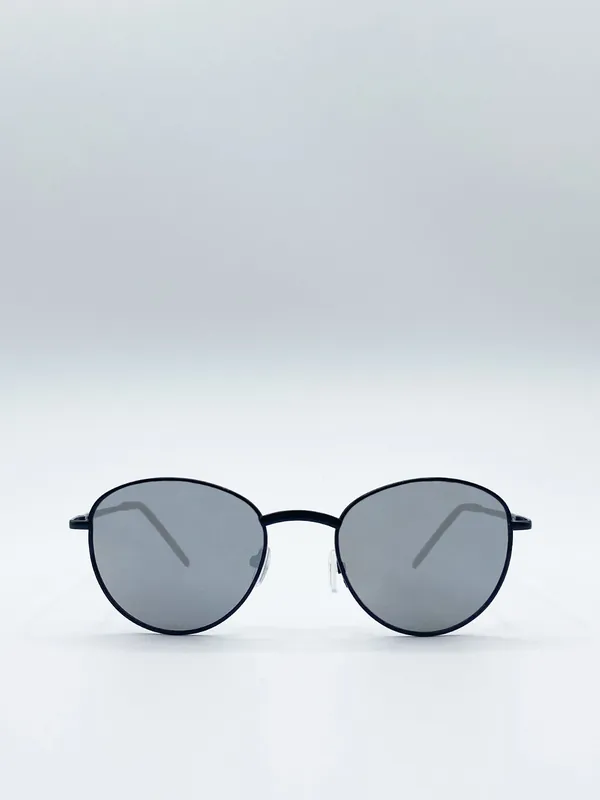Classic Round Sunglasses with Mirror Lenses - SVNX