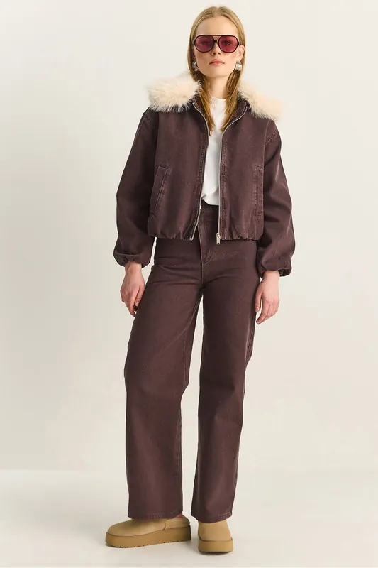 Crop Denim Jacket with Faux Fur Detail - Bianco Lucci