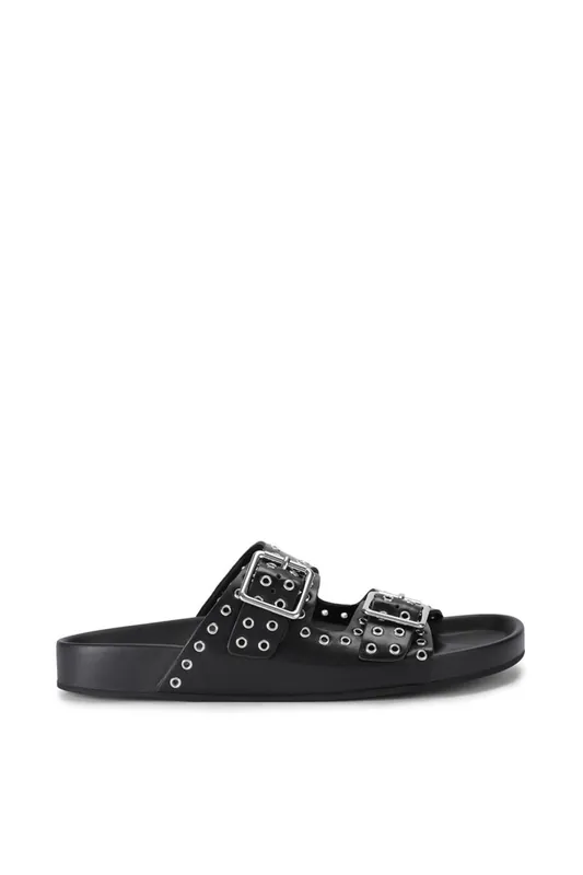 Abbot Black Leather' Leather Sandals - STEVE MADDEN