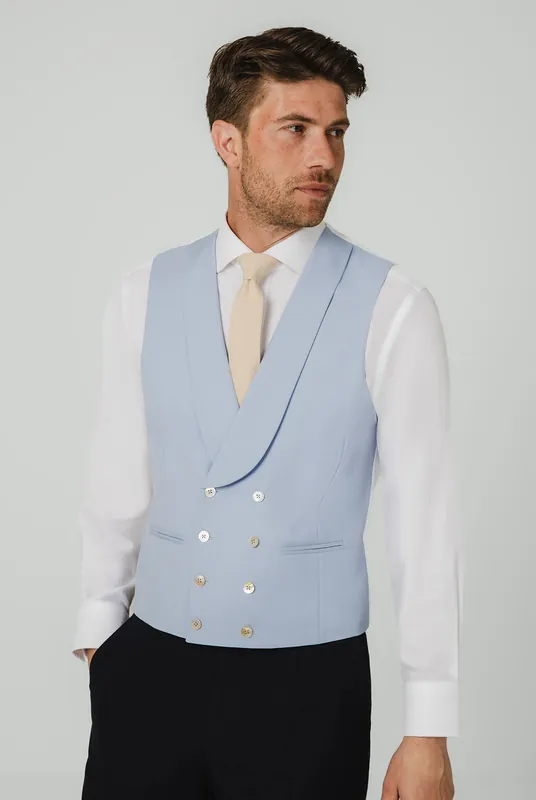 Pale Blue Double Breasted Morning Waistcoat - Dobell