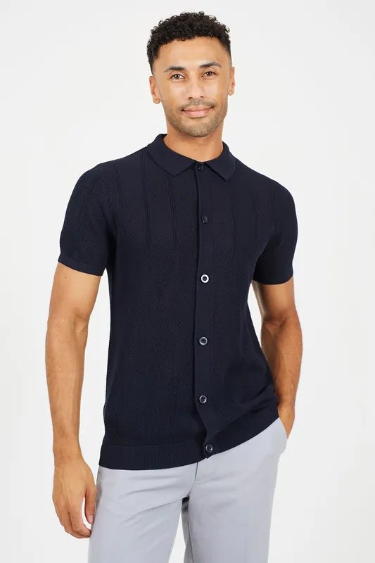 Knitted Stripe Short Sleeve Polo Shirt - Brave Soul