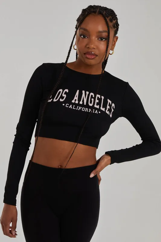 Los Angeles Varsity Print Top - Pink Vanilla