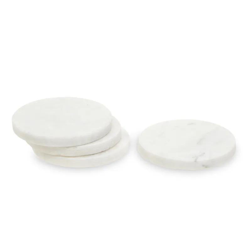 Set Of Four White Marble Round Coasters, Durable Natural Stone Coasters - Orsina