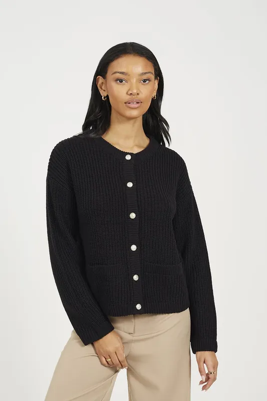 Round Neck Fisherman Knit Cardigan - Brave Soul