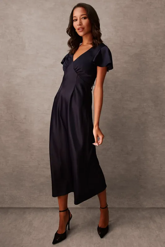 Luxe Angel Sleeve Midi Dress - Blue Vanilla