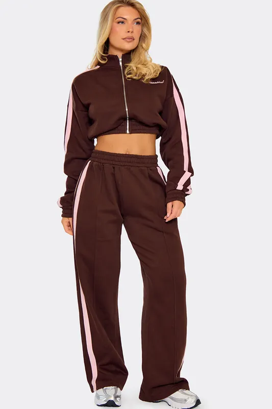 Wide Leg Contrast Mid Rise Joggers - EGO