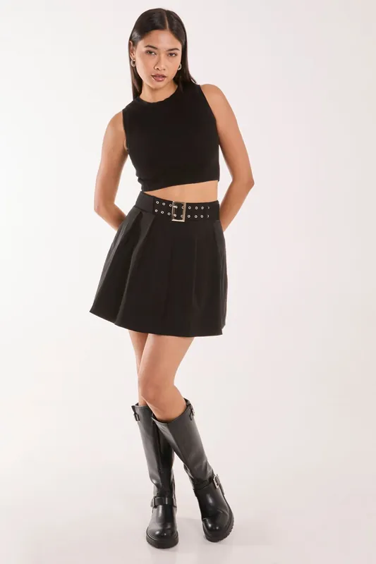 Belted Pleated Mini Skirt - Pink Vanilla