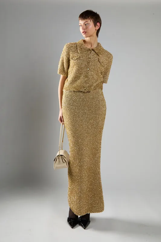 Tinsel Collared Button Front Top - Shnoo