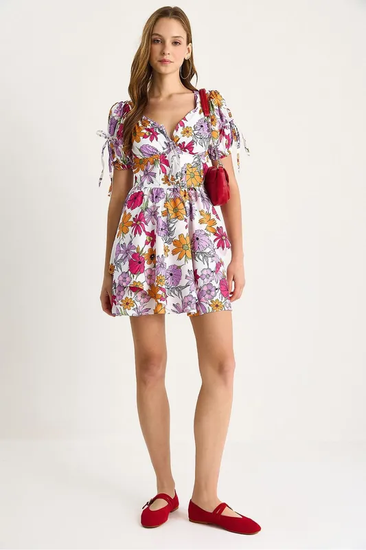 Floral Cut-Out V-Neck Mini Dress