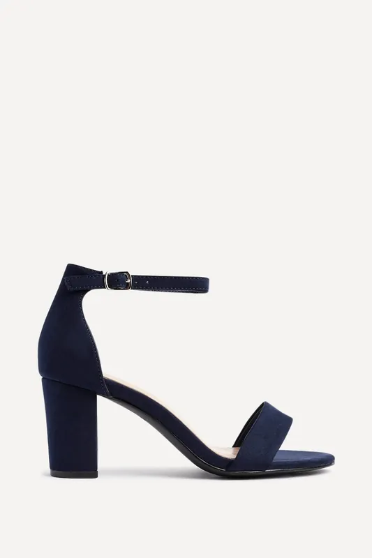 Legacy Wide Fit Navy Suede Closed Back Block Heel - Linzi
