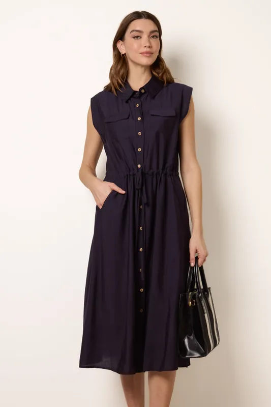 Navy Utility Tie Waist Dress - Blue Vanilla